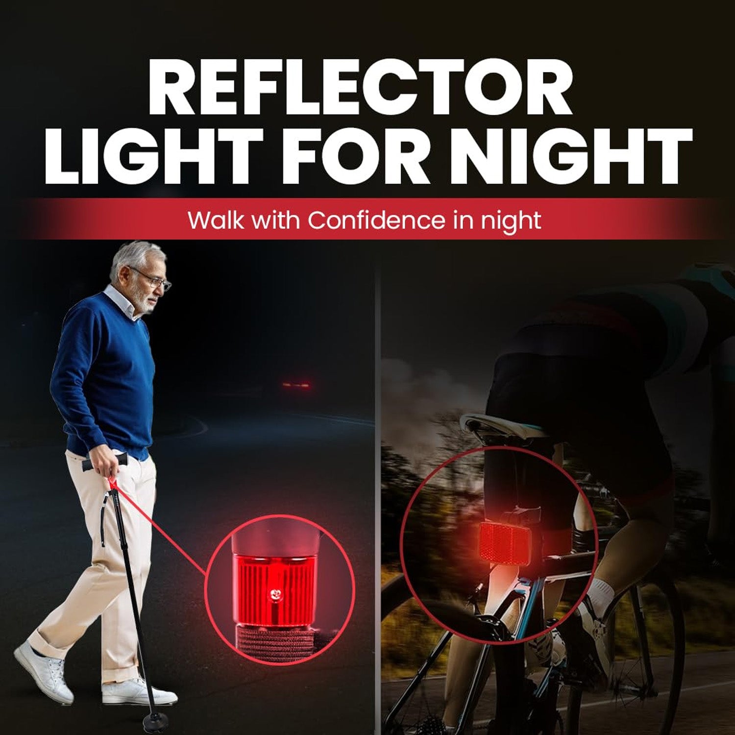 Soulsmart Black 2 Handles Foldable Smart Easy Up Cane with LED Light (2xAAA Batteries Not Included)