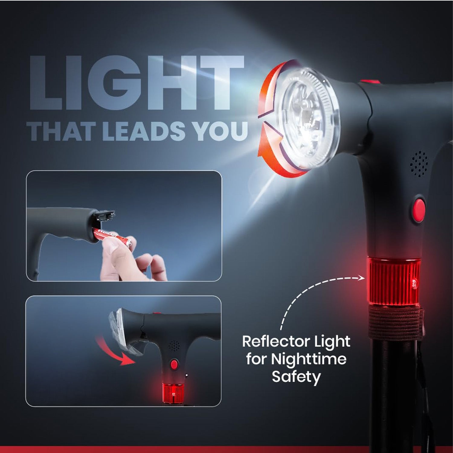 Soulsmart Black 2 Handles Foldable Smart Easy Up Cane with LED Light (2xAAA Batteries Not Included)