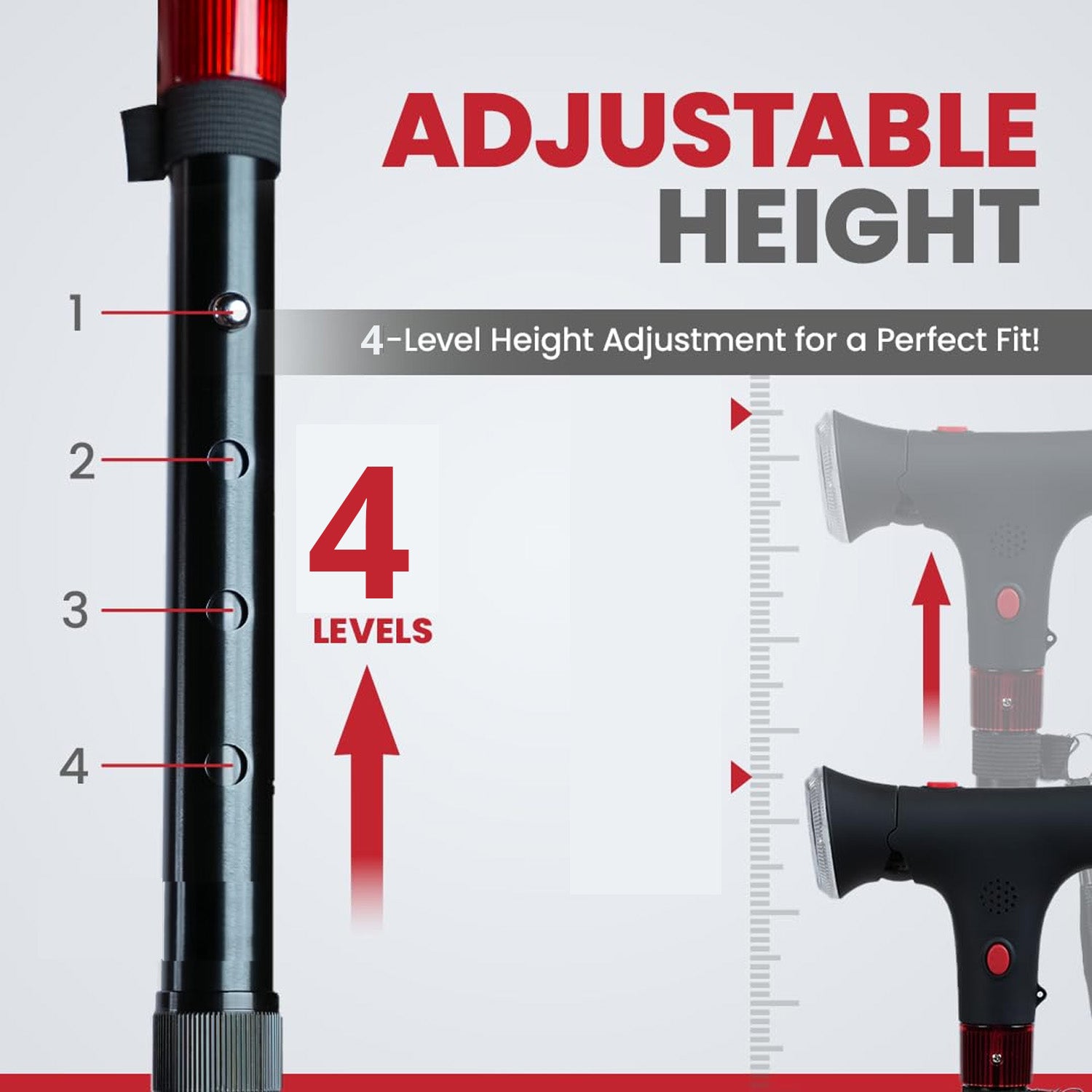 Soulsmart Black 2 Handles Foldable Smart Easy Up Cane with LED Light (2xAAA Batteries Not Included)