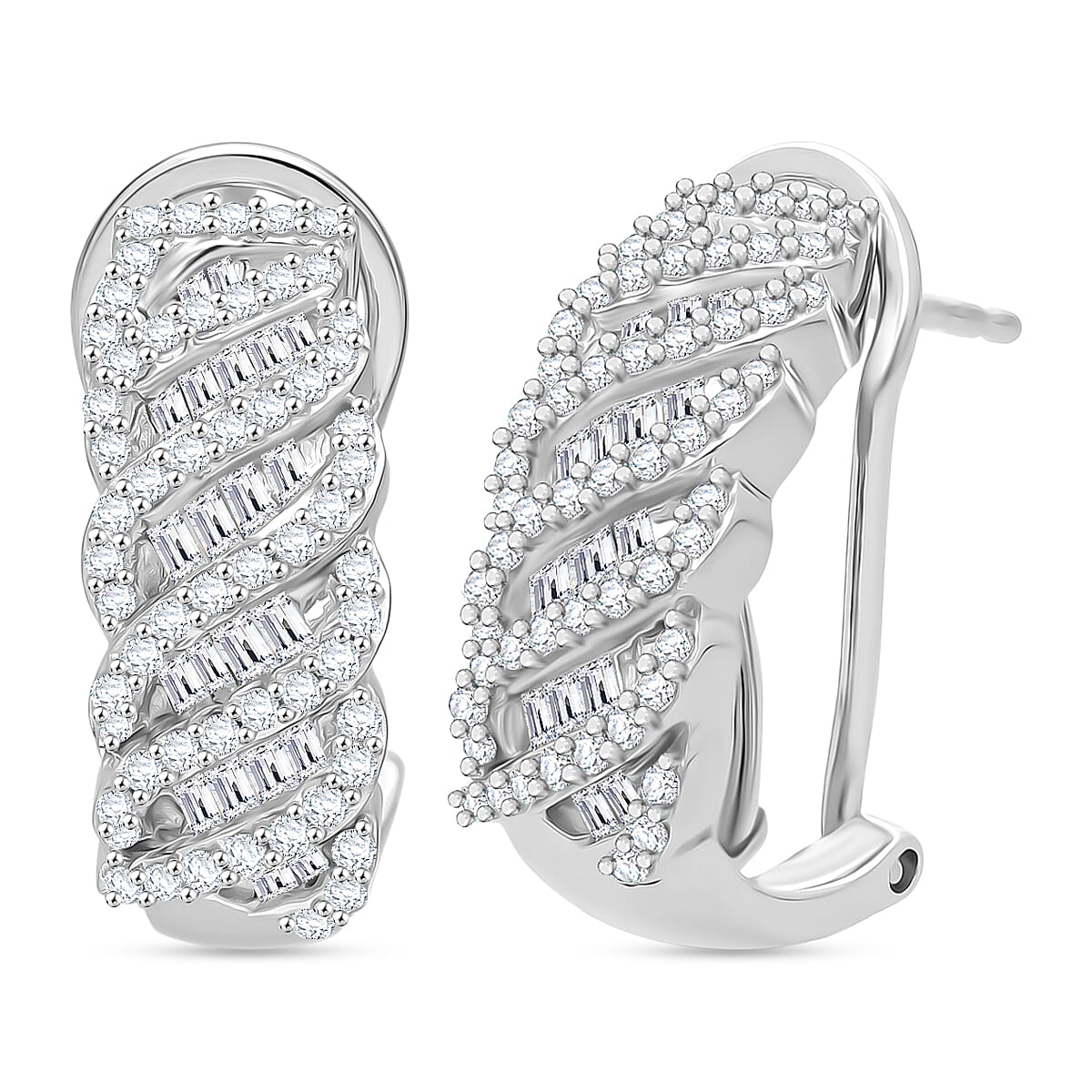 D'Joy Diamond 1.00 ctw Eternal Wave Earrings in Rhodium Over Sterling Silver