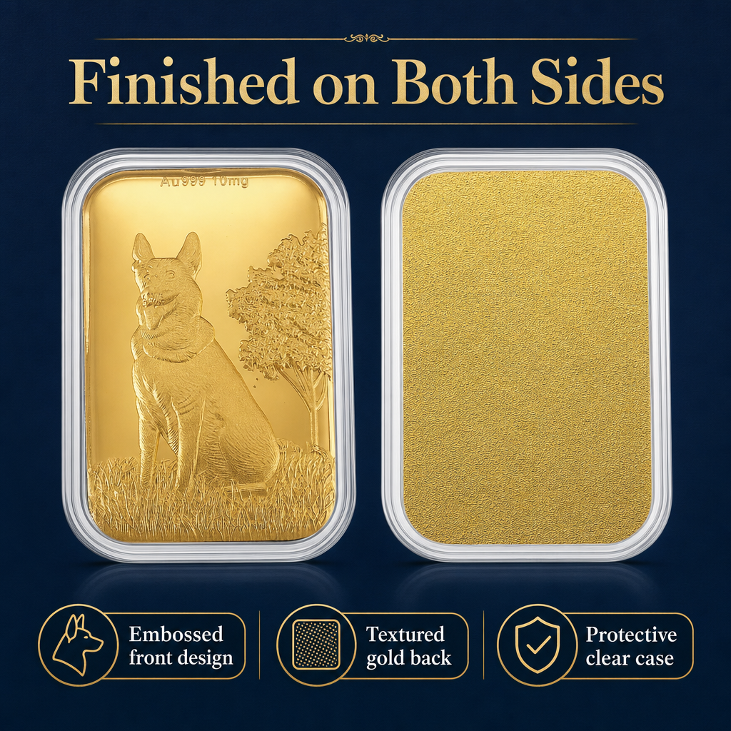 24K Golden Guardian German Shepherd Embossed Sheet 31x45.5mm 10mg