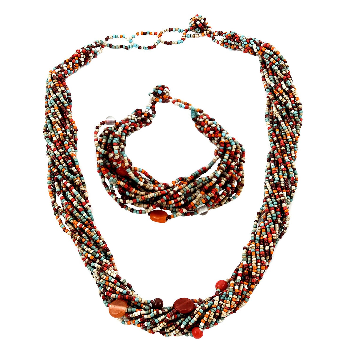 Multi Color Glass Seed Bead Necklace and Bracelet (1)