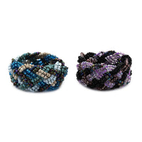 Bali Collection Purple and Blue Seed Bead Set of 2 Bracelets (Stretchable)