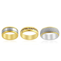 Simulated Diamond Set of 3 Band Rings in ION Plated YG and Stainless Steel 0.50 ctw