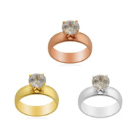 Simulated Diamond (Rnd) Set of 3 Rings in ION Plated YRG and Stainless Steel (Size 9) 9.00 ctw