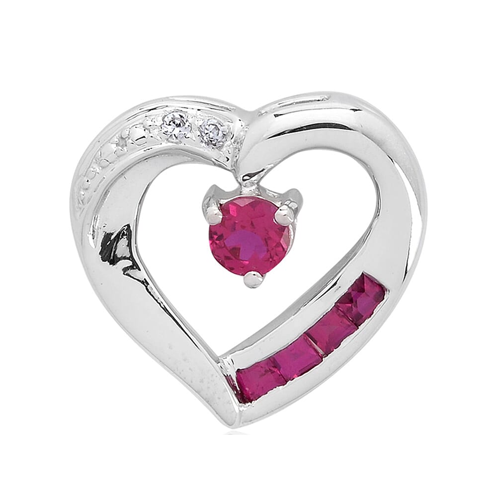 Synthetic Ruby, Created White Sapphire Sterling Silver Pendant without Chain 0.56 ctw