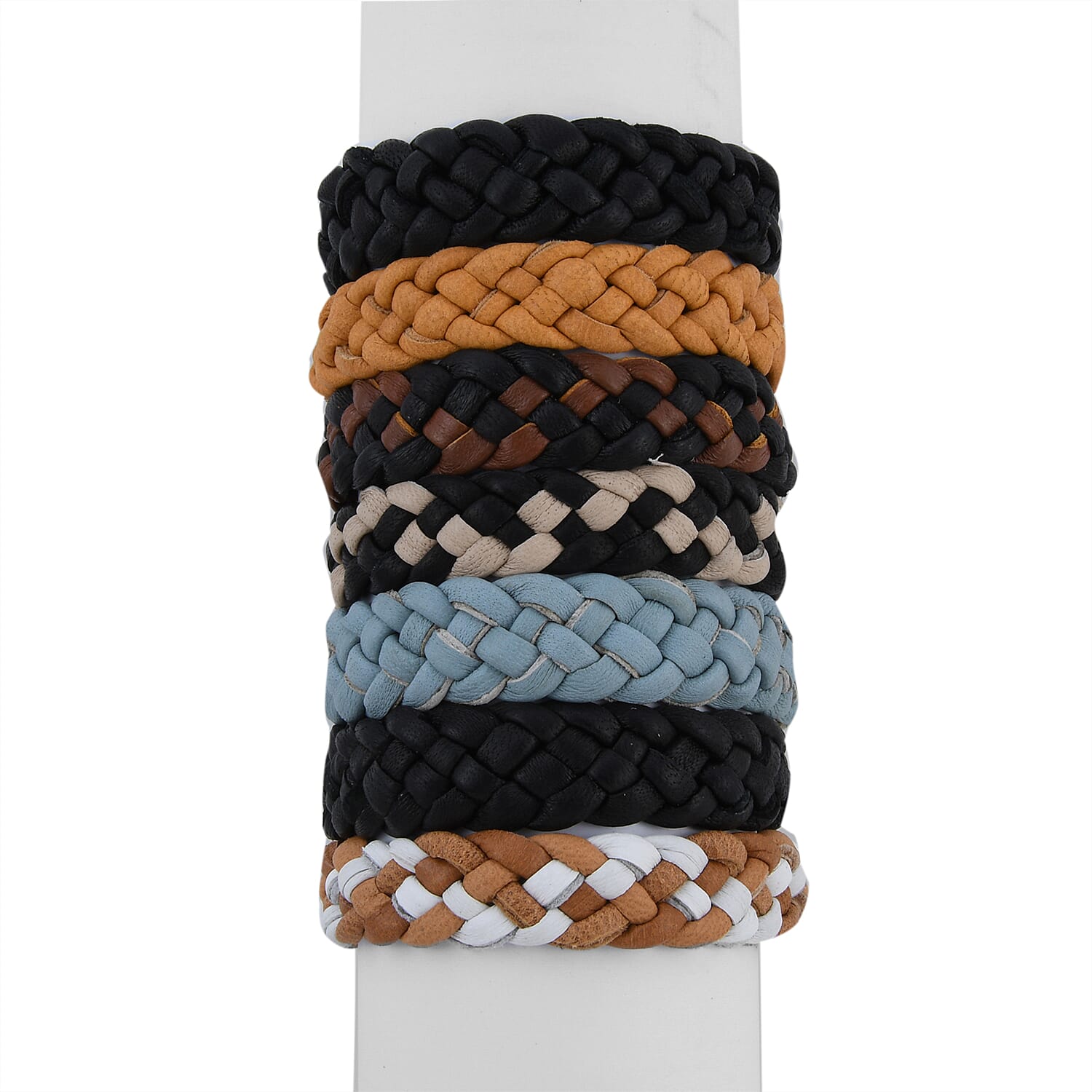 Black and Tan Leather Set of 7 Bracelets (Adjustable)