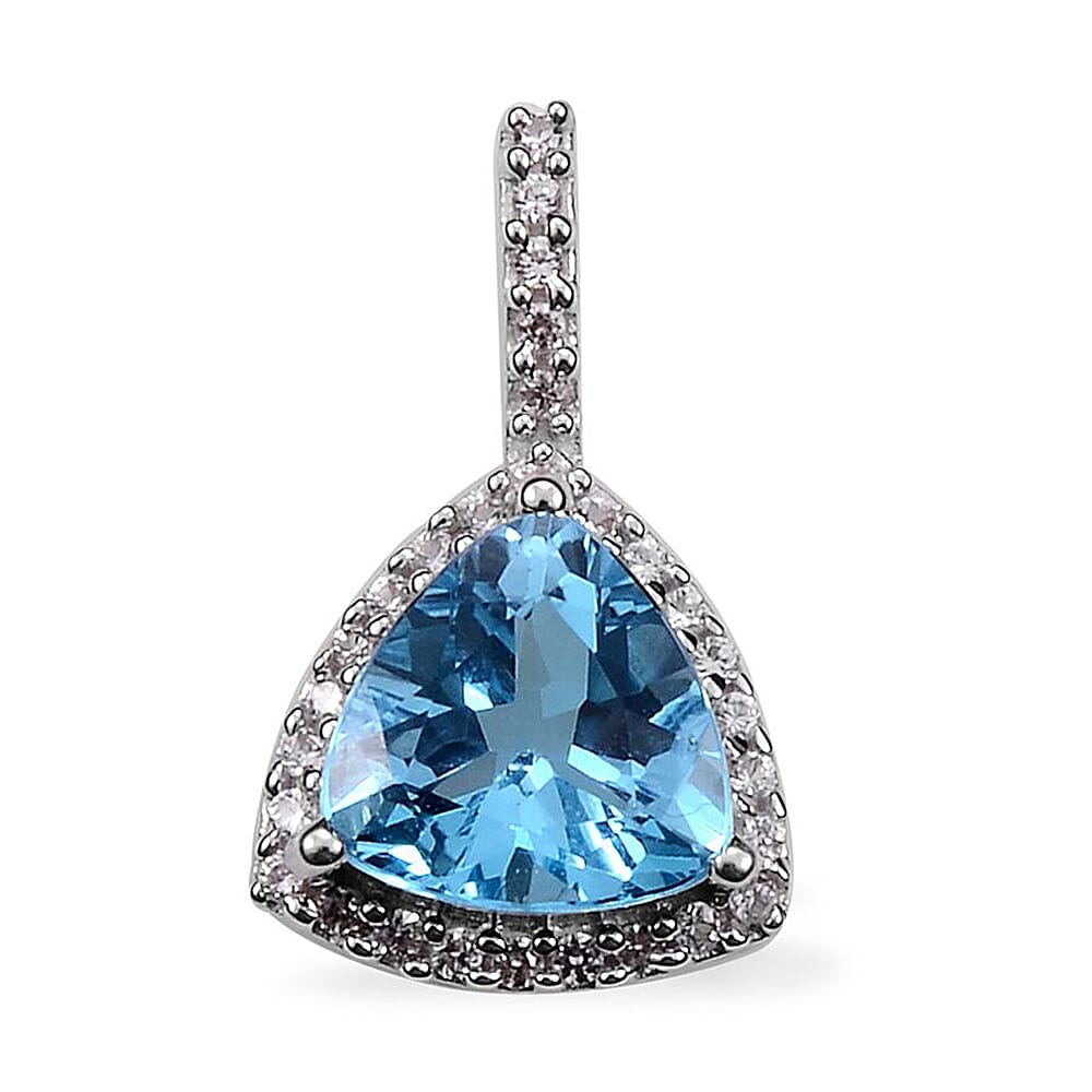 Swiss Blue Topaz and Lab Created White Sapphire Pendant in Sterling Silver 2.44 ctw