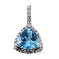 Swiss Blue Topaz and Lab Created White Sapphire Pendant in Sterling Silver 2.44 ctw