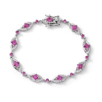 Lab Created Ruby and Lab Created White Sapphire Bracelet 7.25 Inch in Sterling Silver (7.25 In)