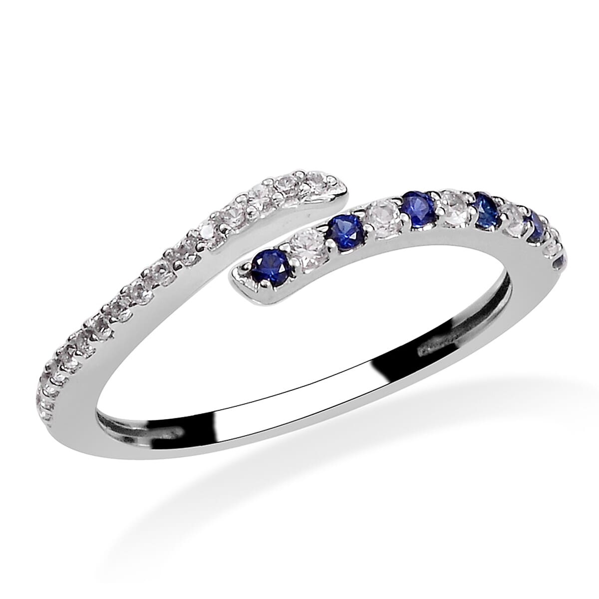Lab Created White Sapphire and Lab Created Blue Sapphire Ring in Sterling Silver (Size 10)