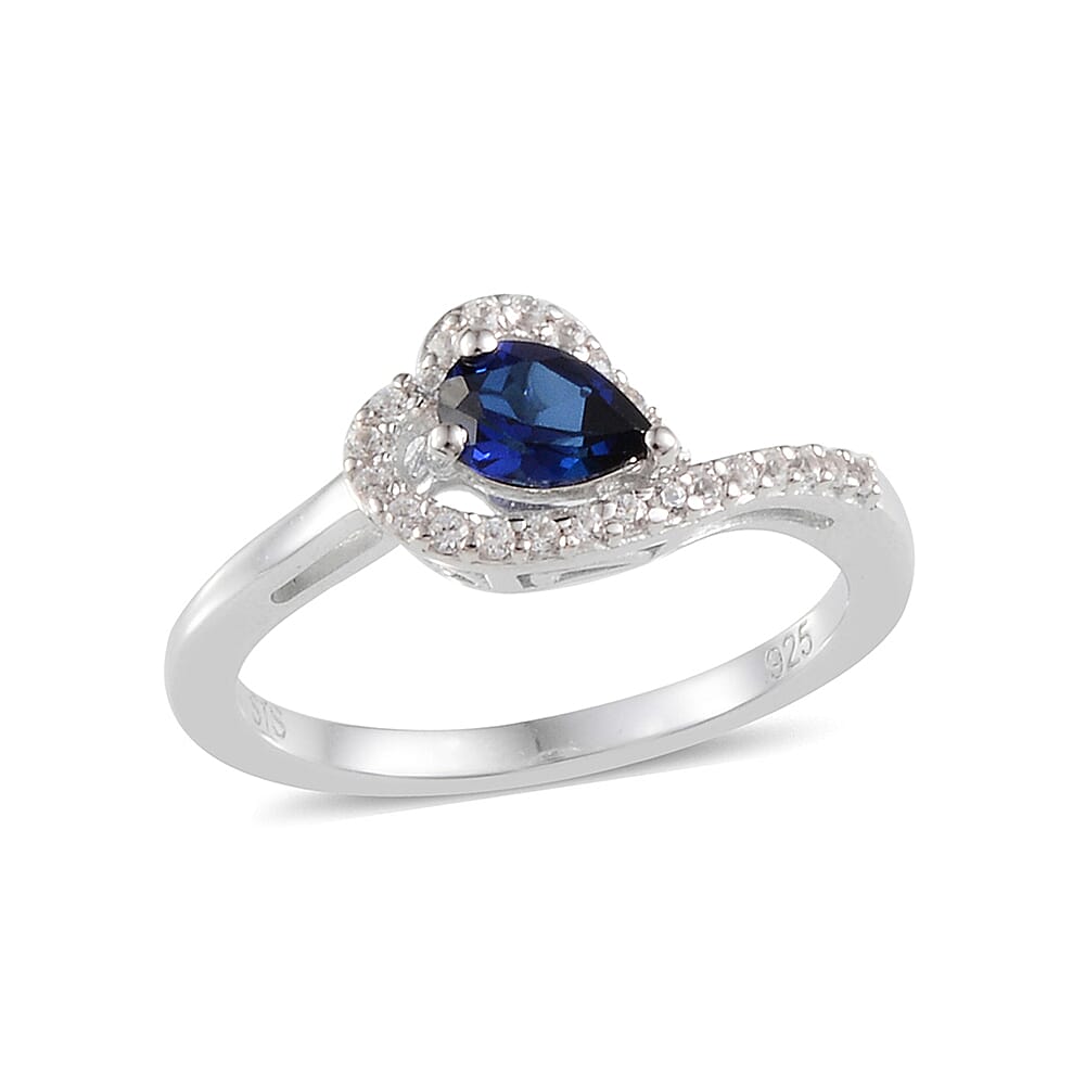 Created White Sapphire, Created Blue Sapphire Sterling Silver Ring (Size 7) TGW 20.856 Cts. TGW 20.86 Cts.