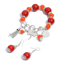 Green Chroma, Austrian Crystal Charm Stretch Bracelet and Earrings in Silvertone and Stainless Steel with Velvet Pouch