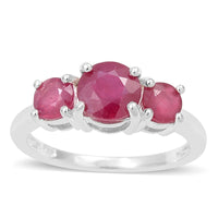 Niassa Ruby Sterling Silver 3 Stone Ring (Size 7.0) TGW 2.010 cts.