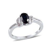 Created Blue Sapphire, Created White Sapphire Sterling Silver Ring (Size 7) TGW 4.691 Cts. TGW 4.69 Cts.