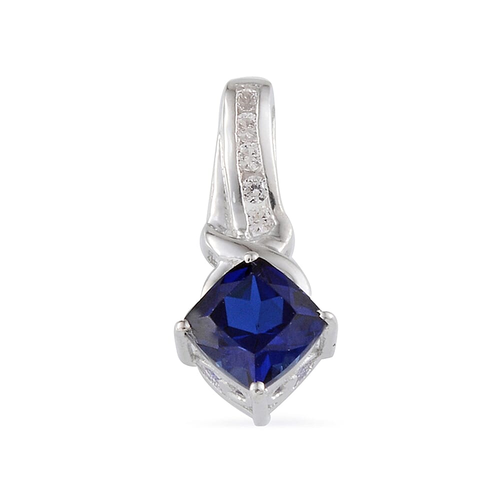 Lab Created Blue Sapphire and Lab Created White Sapphire Pendant without Chain in Sterling Silver