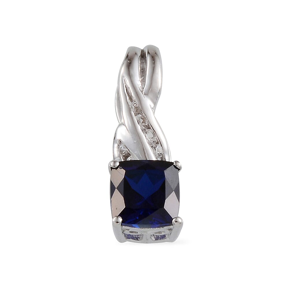 Lab Created Blue Sapphire and Lab Created White Sapphire Pendant without Chain in Sterling Silver