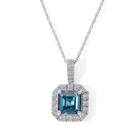 Luxuriant Asscher Cut Lab Grown Blue Diamond (IR), Lab Grown Diamond (VS) Imperial Blue Pendant Necklace (20 Inches) in Rhodium Over Sterling Silver 2.60 ctw