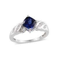 1.10 ctw Created Blue and White Sapphire Ring in Platinum Over Sterling Silver Ring (Size 7.0)