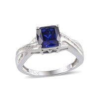 Created Blue and White Sapphire Ring in Platinum Over Sterling Silver (Size 7.0)