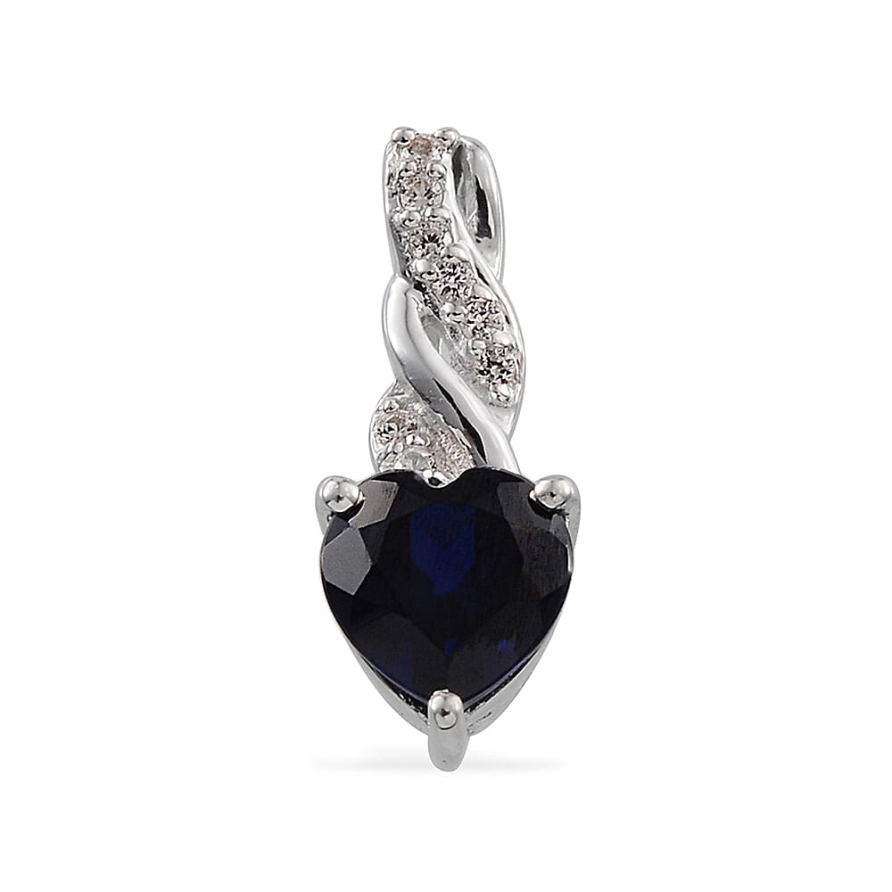 Lab Created Blue and White Sapphire Pendant without Chain in Sterling Silver