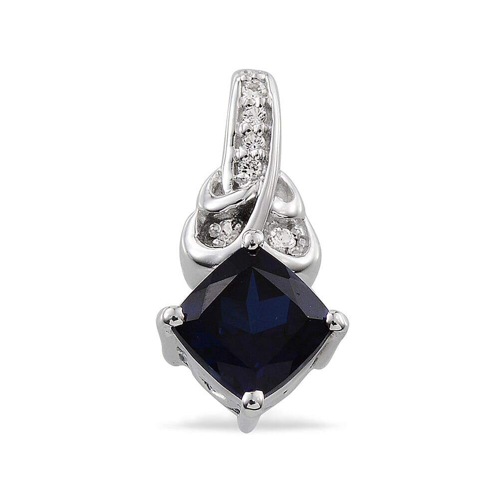 Lab Created Blue Sapphire and Lab Created White Sapphire Designer Pendant without Chain in Sterling Silver