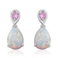 Lab Created White Opal and Lab Created Pink Sapphire Earrings in Sterling Silver