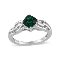 Created Emerald, Created White Sapphire Sterling Silver Ring (Size 7) TGW 6.928 Cts. TGW 6.93 Cts.