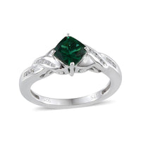 Created Emerald, Created White Sapphire Sterling Silver Ring (Size 7) TGW 2.202 Cts. TGW 2.20 Cts.