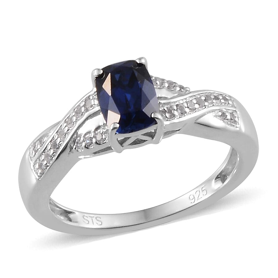 Lab Created Blue Sapphire and Lab Created White Sapphire Ring in Sterling Silver (Size 7)