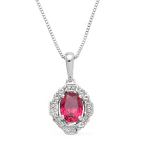 Lab Created Ruby and White Topaz Pendant Necklace 18 Inch in Sterling Silver