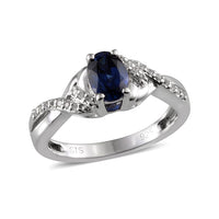 Created Blue Sapphire, Created White Sapphire Sterling Silver Ring (Size 7) TGW 17.985 Cts. TGW 17.99 Cts.