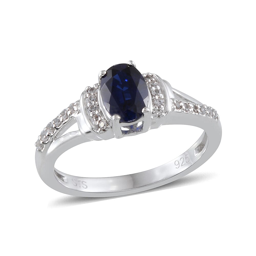Lab Created Blue Sapphire and Lab Created White Sapphire Ring in Sterling Silver (Size 7.0)