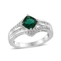 Created Emerald, Created White Sapphire Sterling Silver Ring (Size 7) TGW 1.179 Cts. TGW 1.18 Cts.