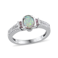 Created Milky Opal, Multi Gemstone Sterling Silver Ring (Size 7) TGW 0.531 Cts. TGW 0.53 Cts.