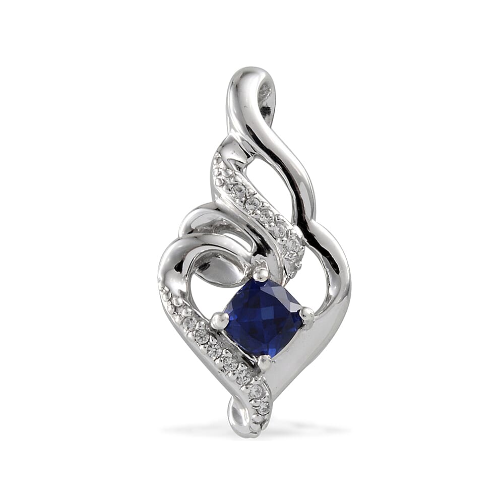Lab Created Blue Sapphire and Lab Created White Sapphire Fashion Pendant without Chain in Sterling Silver