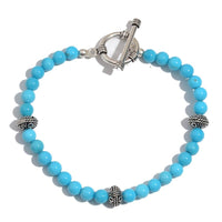 23.99 ctw Arizona Sleeping Beauty Turquoise Beads Bracelet in Platinum Over Sterling Silver (7.50 In)