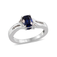 Created Blue Sapphire and White Topaz Ring in Sterling Silver (Size 7)