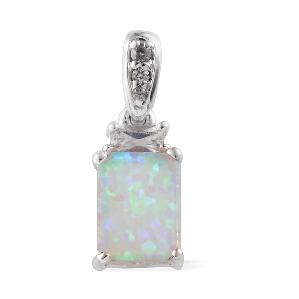 Lab Created Milky Opal and Lab Created White Sapphire Earrings, Ring (Size 7) and Pendant without Chain in Sterling Silver