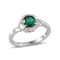 Created Emerald, White Topaz Sterling Silver Ring (Size 7) TGW 0.825 Cts. TGW 0.83 Cts.