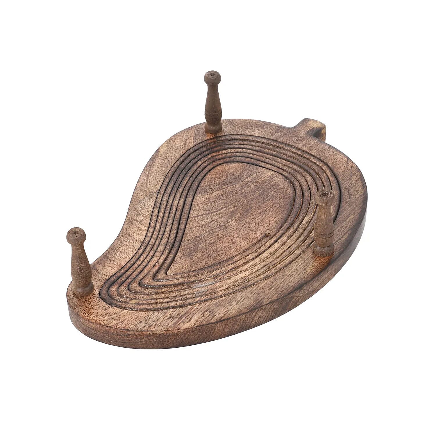 Mango Shape Hand carved Wooden Spring Tray with Small Legs, COLOR: Natural brown