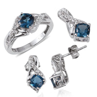 London Blue Topaz, White Topaz Earrings, Ring (Size 7) and Pendant in Sterling Silver 4.75 ctw