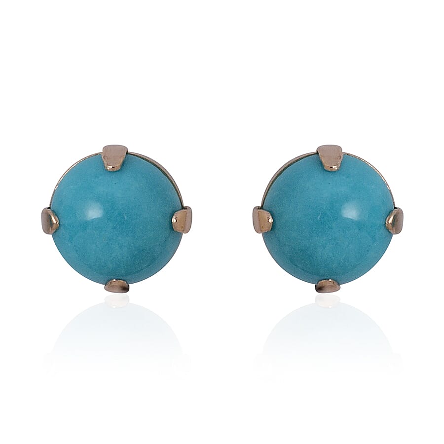 14K Yellow Gold Sleeping Beauty Turquoise (Rnd) Stud Earrings 1.35 ctw