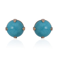 14K Yellow Gold Sleeping Beauty Turquoise (Rnd) Stud Earrings 1.35 ctw