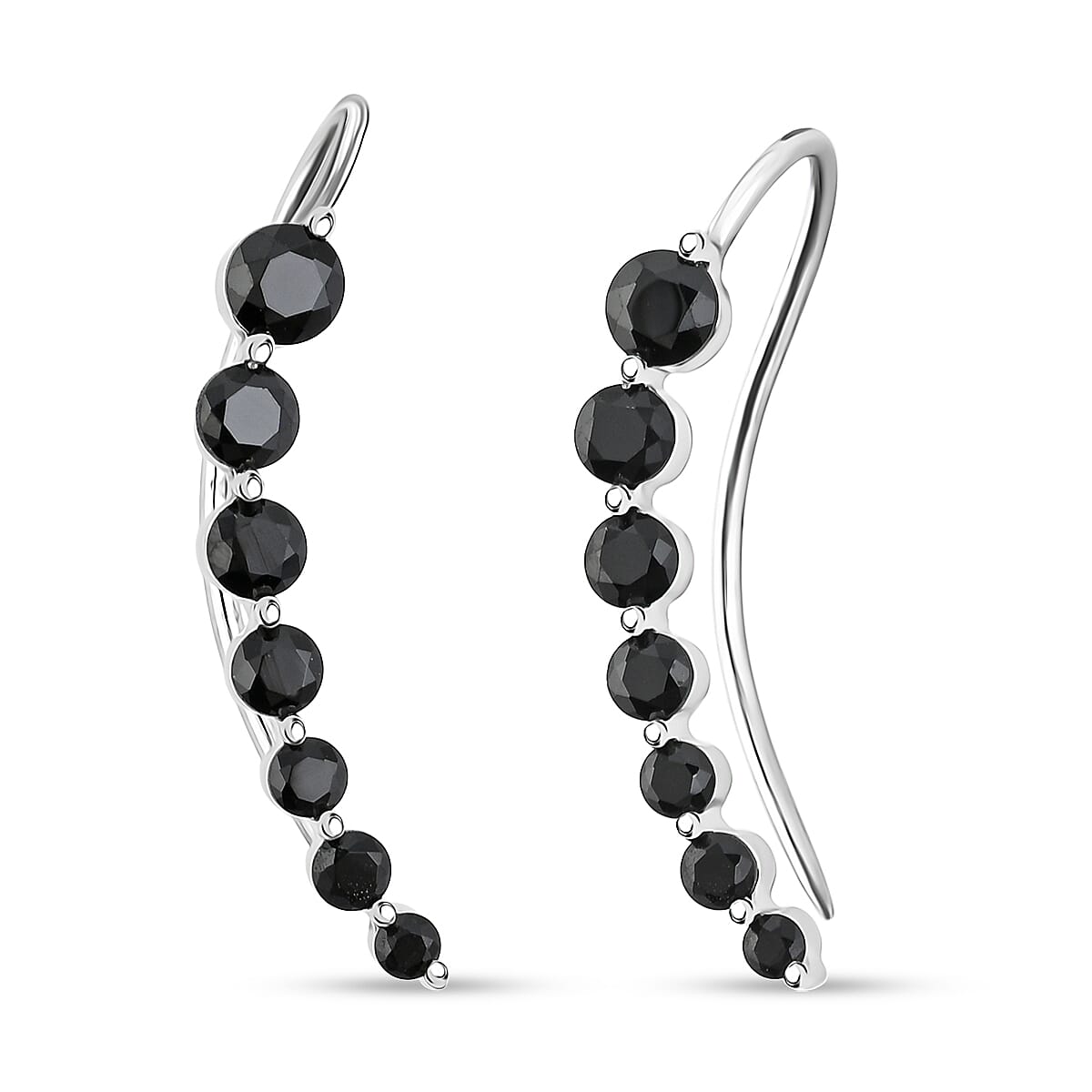 Thai Black Spinel 9.33 ctw Ear Climber Earrings in Platinum Over Sterling Silver