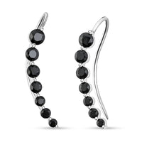 Thai Black Spinel 9.33 ctw Ear Climber Earrings in Platinum Over Sterling Silver