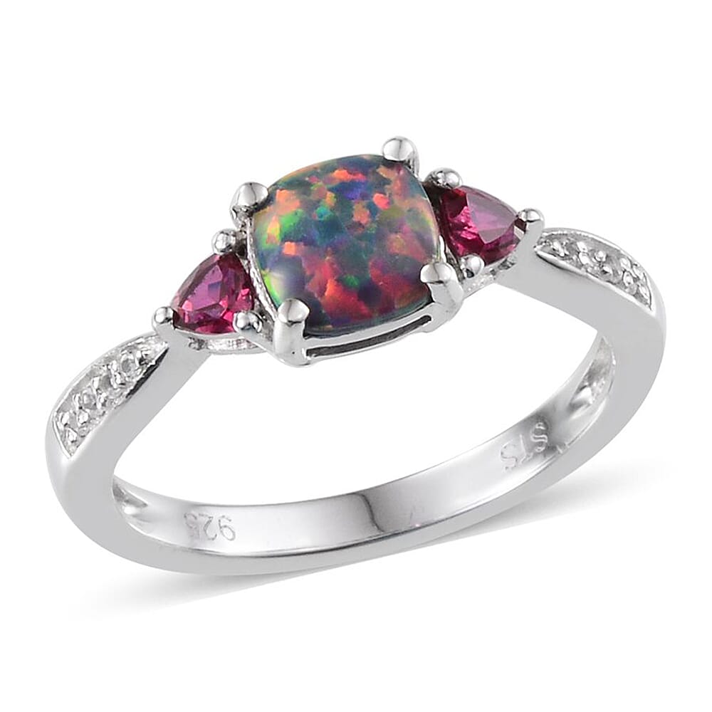 Lab Created White Sapphire and Multi Gemstone Ring in Sterling Silver (Size 7.0)