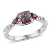 Lab Created White Sapphire and Multi Gemstone Ring in Sterling Silver (Size 7.0)