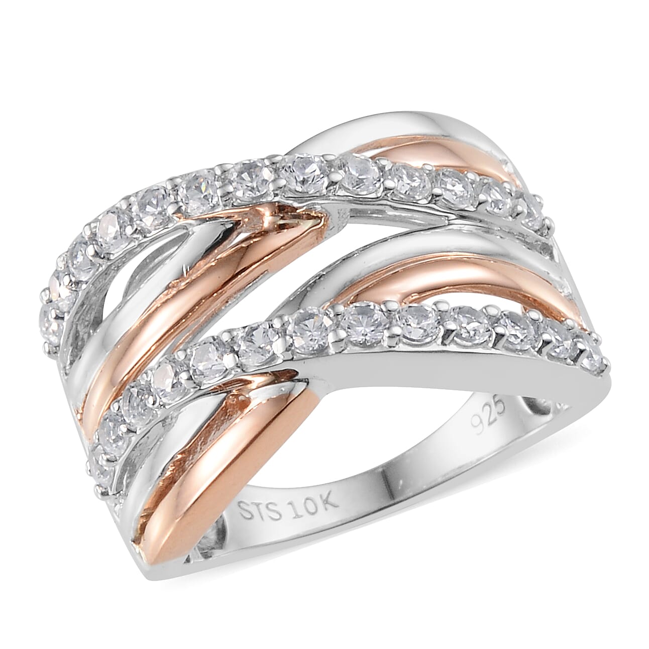 10K Rose Gold Created White Sapphire Sterling Silver Ring (Size 7) TGW 12.155 Cts. TGW 12.16 Cts.