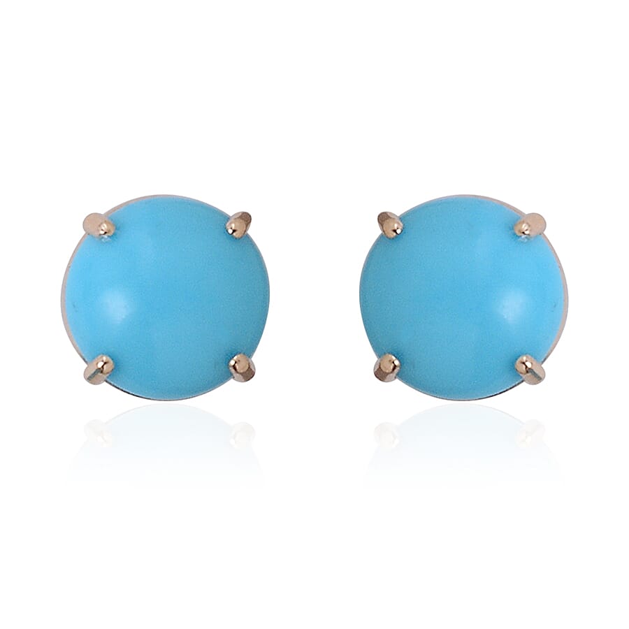 14K Yellow Gold Sleeping Beauty Turquoise Stud Earrings 1.25 ctw